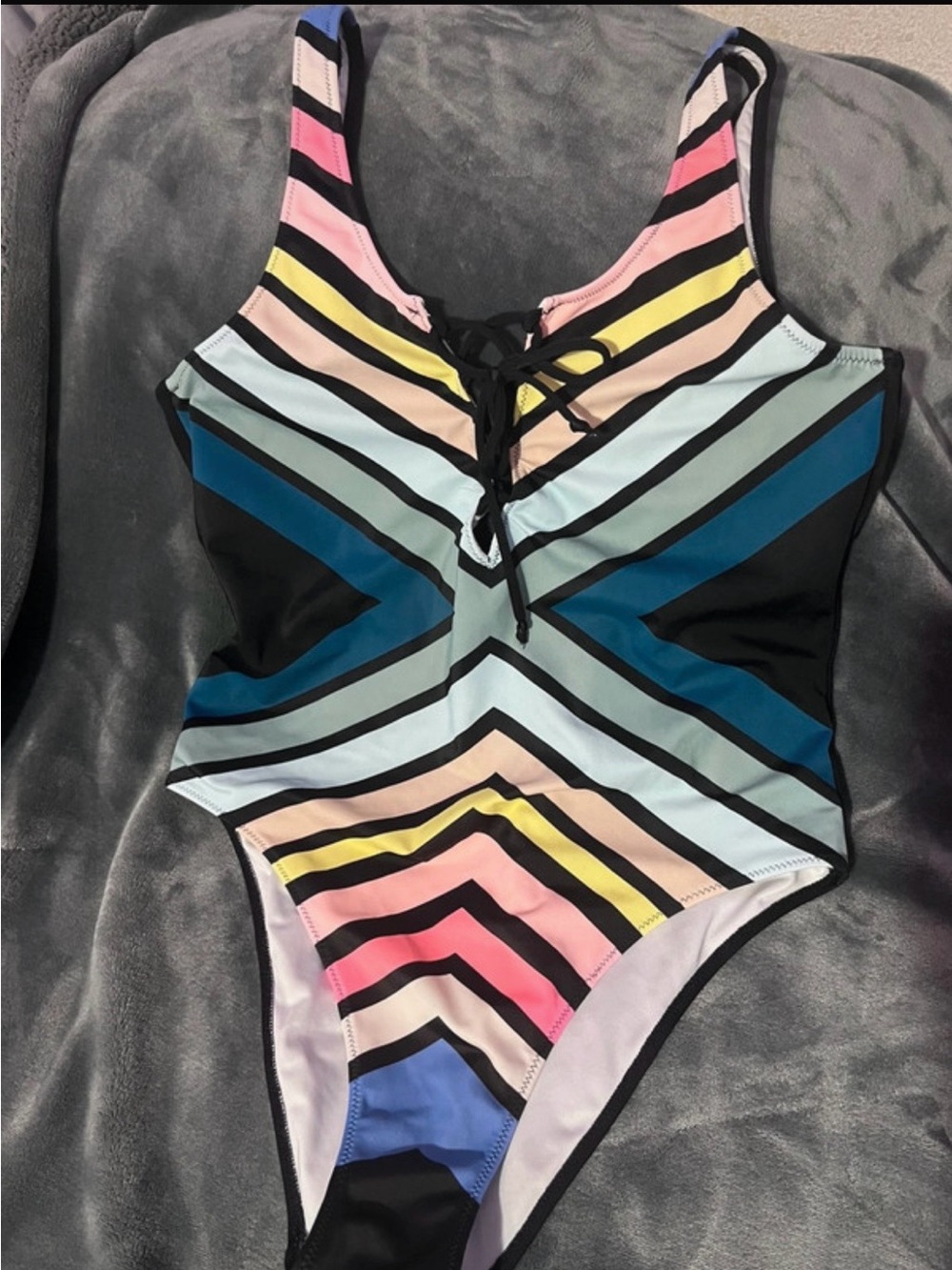 Victoria's Secret Multicolor Chevron Lace-Up One-Piece Swimsuit